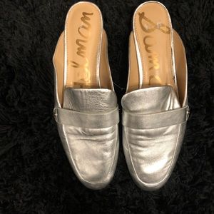 Metallic silver Sam Edelman loafer slides